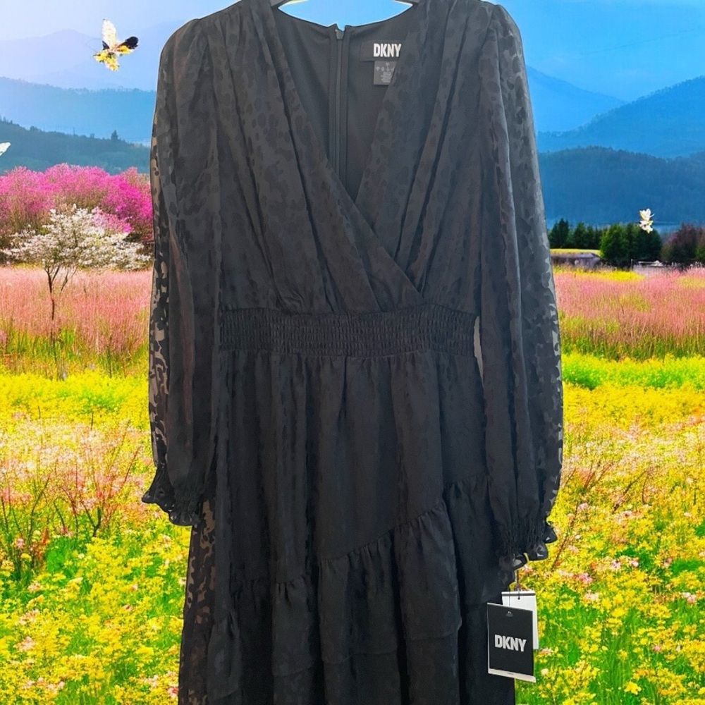 DKNY Black Wrap Pleated Cocktail Dress